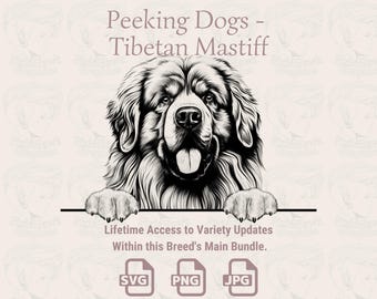 Tibetan Mastiff Line Art: Peeking Dog SVG PNG JPG