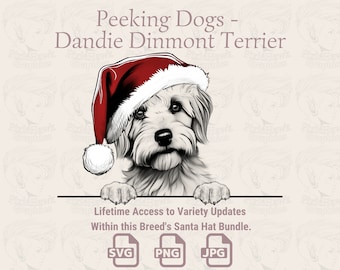 Dandie Dinmont Terrier Santa Hat Peeking Dogs (SVG, PNG, JPG)