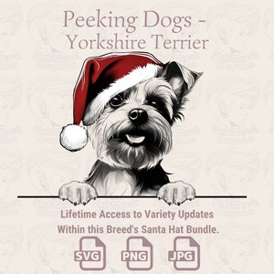 Spähende Hunde Yorkshire Terrier Weihnachtsmütze - | SVG | PNG | JPG | Viele Variationen - Planer, Einladungen, Sticker, Print on Demand