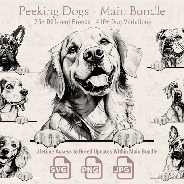 Peeking Dogs Main Bundle | SVG | PNG | JPG | 410+ Dog Variations, Transparent Background Included - Planner, Stickers, Print on Demand