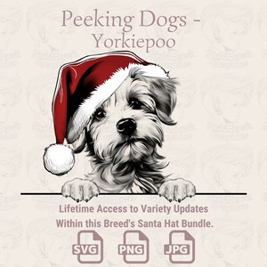Espreitando o chapéu de Yorkiepoo Santa dos cães - | SVG | PNG | JPG | Muitas variações – Planner, convites, adesivos, impressão sob demanda