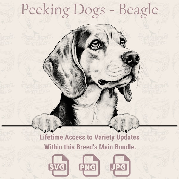 Peeking Dogs Beagle -  | SVG | PNG | JPG |  Transparent + White Background - Planner, Invitations, Stickers, Print on Demand