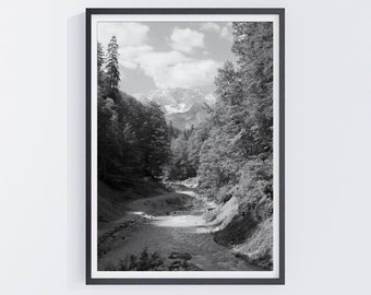 Mountain View, Landscape Forest Mountains, Instant Download, Black and White Photography, Wall Decor, Wall Art, Travel Poster, Art Print, Canvas