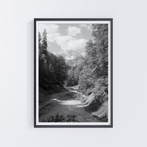 マウンテンビュー、風景森林山脈、インスタントダウンロード、白黒写真、壁の装飾、ウォールアート、旅行ポスター、アートプリント、キャンバス