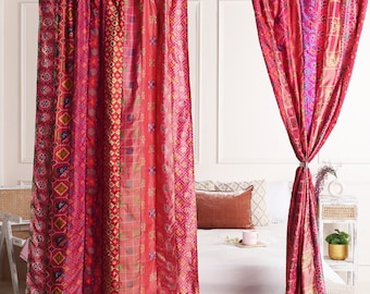Boho Patchwork Silk Sari Curtains: Bohemian Window Panels (82x42")