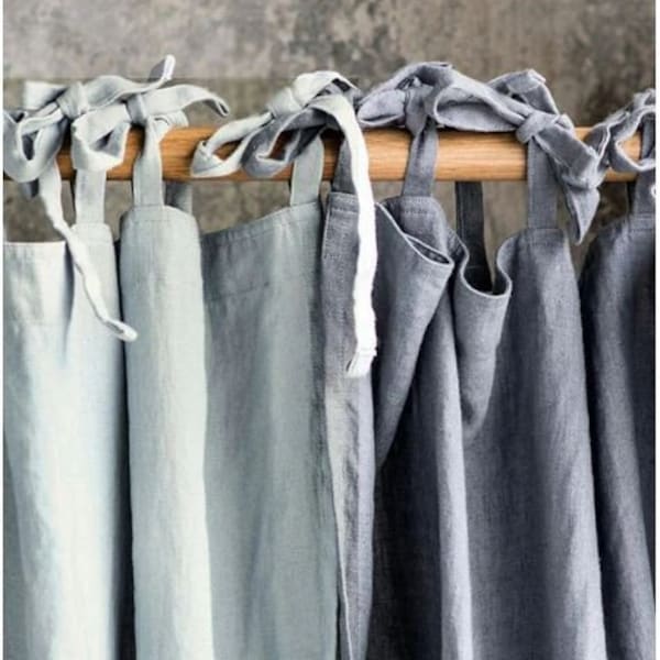 Boho linen curtains Tie top / Rod pocket / Tab Top drapes Bathroom Kitchen Bedroom drapery natural linen / homey style / linen drapes