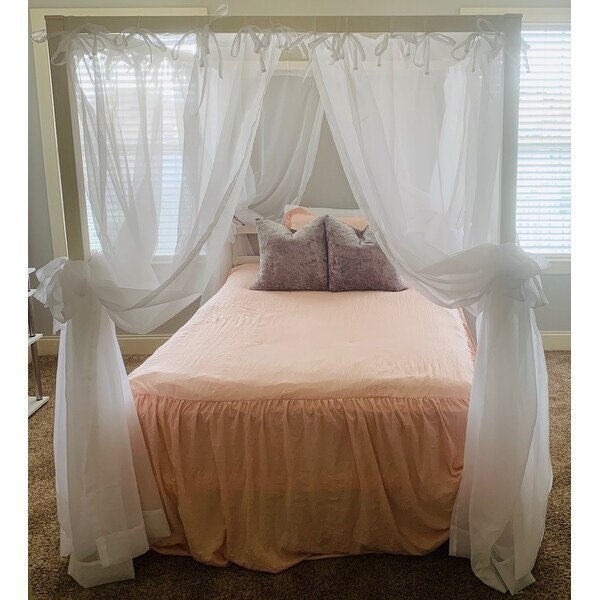 White Linen Gauze Canopy, Bed Curtains for Bedroom, Gauze Linen Bed Canopy, Linen gauze Bed Tent, Custom Bed Canopy Anniversary Gifts