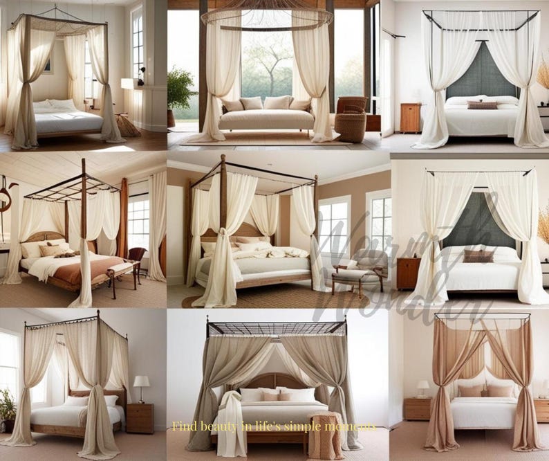 Boho white Bed Canopy Curtains, Curtain for Bedroom, Bohemian Gauze Linen Curtain Drape, Custom Curtain for Canopy, White Linen Gauze Canopy