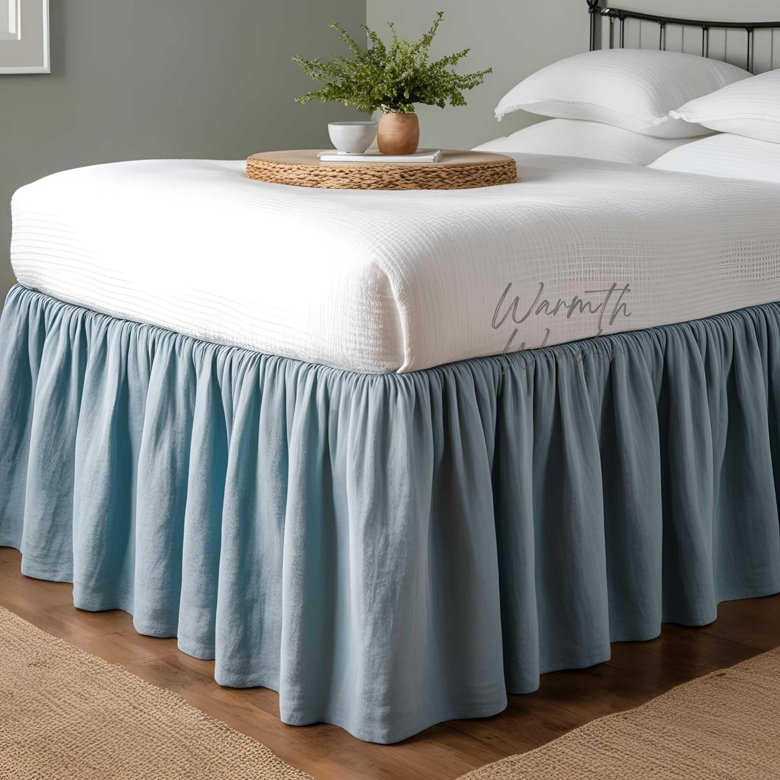 Powder Blue Ruffle Sheets Handmade Cotton Ruffle Bed Skirt: Powder Blue Farmhouse Bedding - Etsy