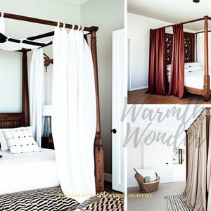 Boho white Bed Canopy Curtains, Curtain for Bedroom, Bohemian Gauze Linen Curtain Drape, Custom Curtain for Canopy, White Linen Gauze Canopy