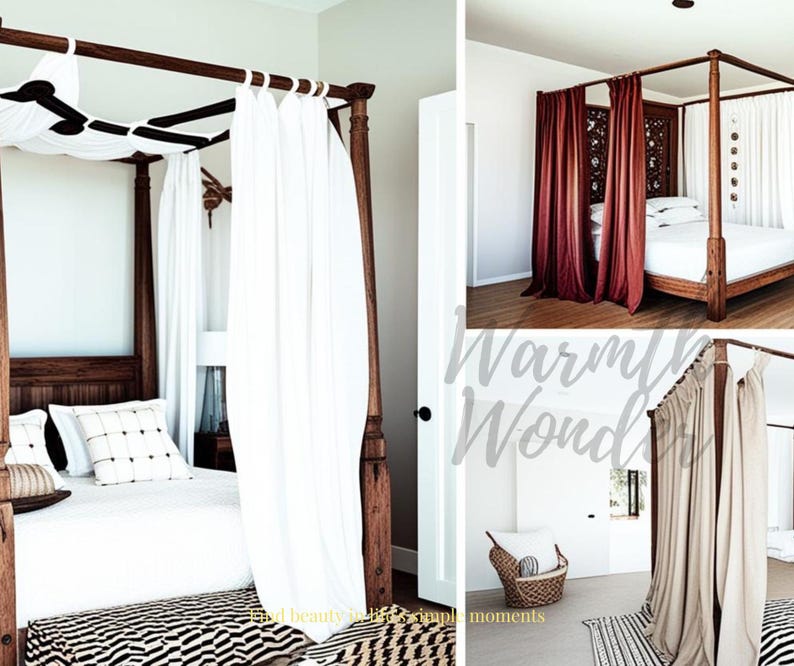 Boho white Bed Canopy Curtains, Curtain for Bedroom, Bohemian Gauze Linen Curtain Drape, Custom Curtain for Canopy, White Linen Gauze Canopy