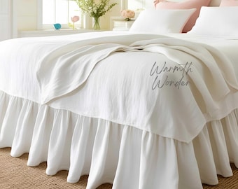 Luxuriöser Baumwolle Bettrock mit Rüschen - Natürlicher Bio Europäischer 100% Flachs Bettrock | Jubiläum Muttertagsgeschenk - Maßgeschneiderter Baumwollbettrock