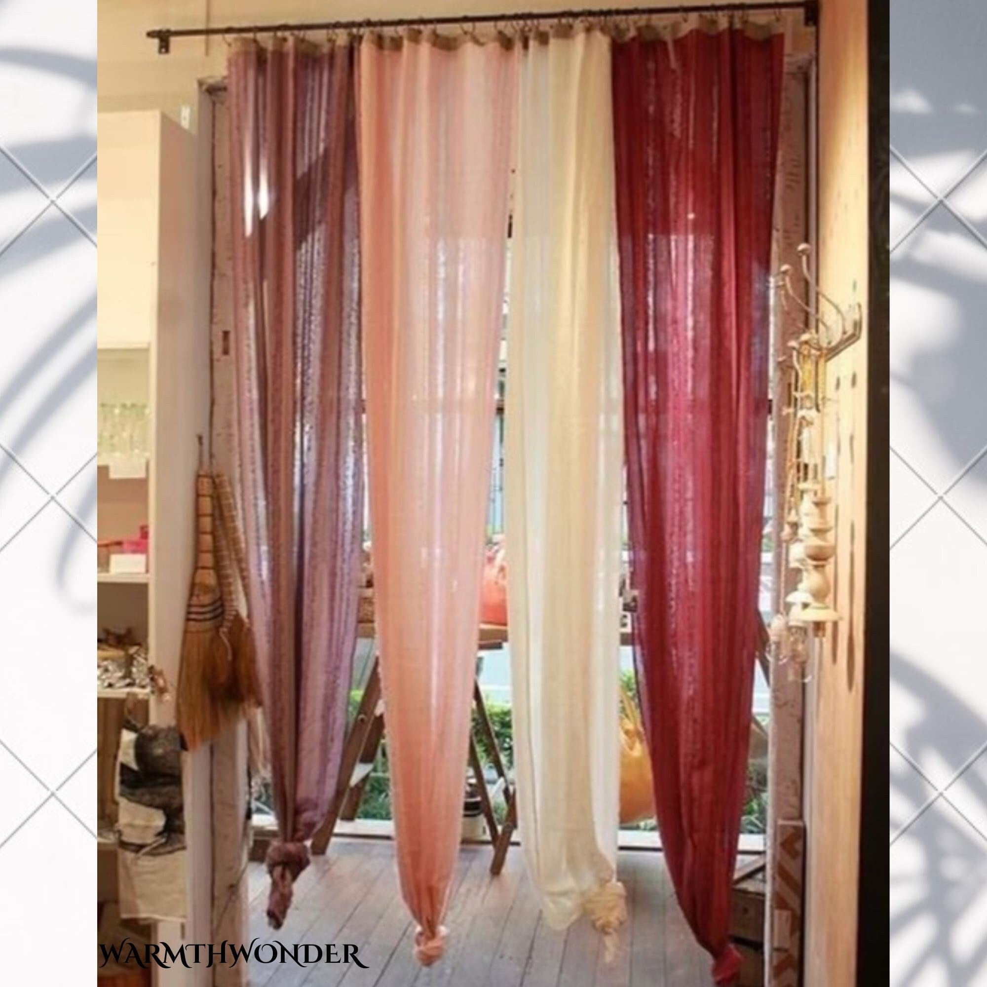 Boho Curtains Set of 2 Natural Panels for Bedroom or Living Room, Semi ...