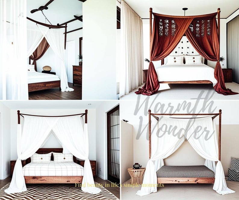 Boho white Bed Canopy Curtains, Curtain for Bedroom, Bohemian Gauze Linen Curtain Drape, Custom Curtain for Canopy, White Linen Gauze Canopy