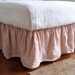 Linen Ruffle Bed Skirt | Pink Linen Bedskirt | Farmhouse Bedding | Shabby Chic Bed Skirt | Custom Size Bed Cover | Romantic Bedroom Decor