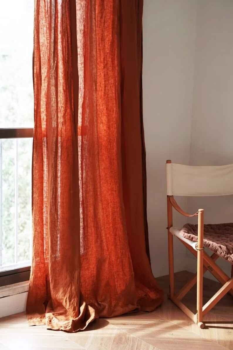 Natural terracotta Pure Cotton Panels Custom Window Treatment/ Boho Stonewashed 20 Colors/ Door drapery for Living Room Home Decor Terracotta