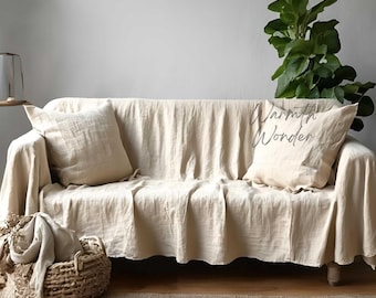 Cinnamon Linen Couch Cover - Stonewashed Cotton-Linen Blend, Pet-Friendly