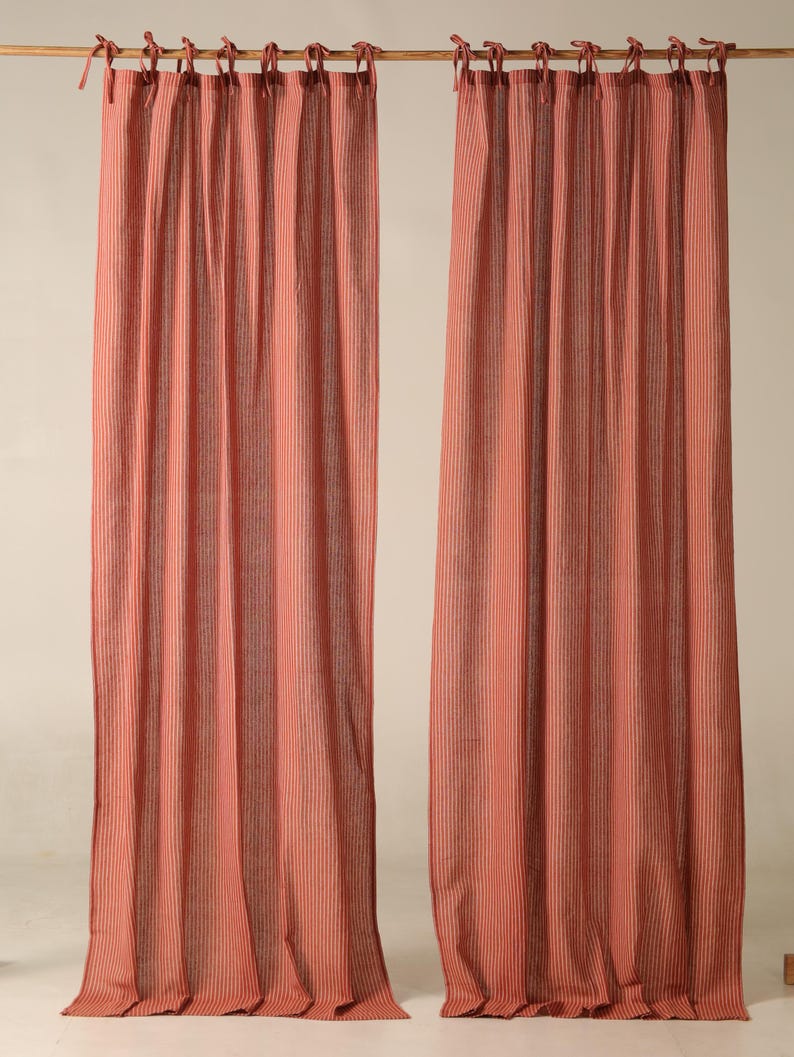 maroon gauze curtains  vertical stripe curtain
boho sheer curtain  linen window drape
 boho sheer curtain