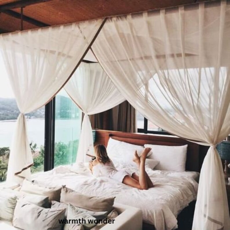 Handloom Woven Linen Bed Canopy for All Bed Size, Boho Canopy Panels