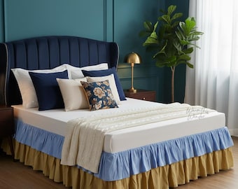 Erweichter Baumwoll-Rüschen-Bettrock, benutzerdefinierte Größe Bettdecke, Bio-Baumwoll-Bettrock-Stein gewaschen, gekräuselter Staub-Bettrock, Wohnkultur-Bettwäsche