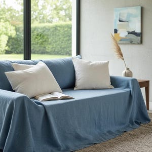 Handmade Natural Cotton Sofa Cover: Beige Throw Blanket, Relaxed Fit