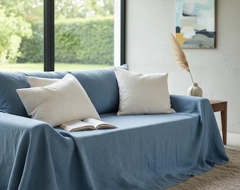 Handmade Natural Cotton Sofa Cover: Beige Throw Blanket, Relaxed Fit