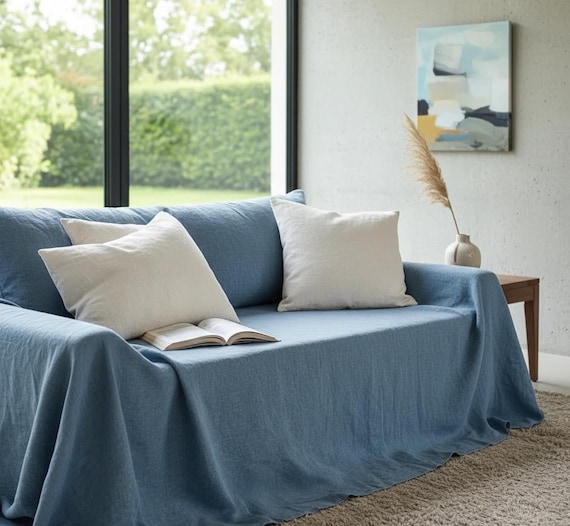 Handmade Natural Cotton Sofa Cover: Beige Throw Blanket, Relaxed Fit