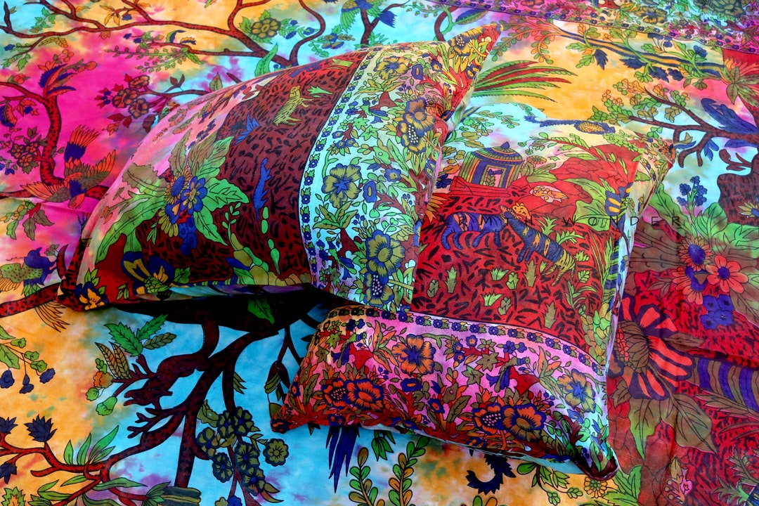 Colorful 100 Organic Cotton Bed Sheet Set With Pillow Cases Full/queen/king Tree of Life