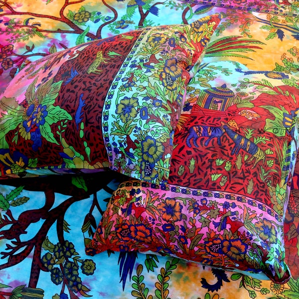 Ensemble de draps colorés 100 % coton biologique avec taies d'oreiller doubles/reine grande reine/roi arbre de vie couvre-lit mandala couvre-lit draps-housses
