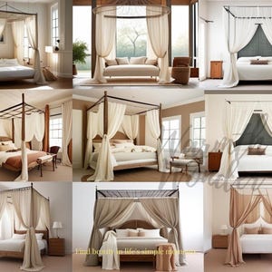 Boho white Bed Canopy Curtains, Curtain for Bedroom, Bohemian Gauze Linen Curtain Drape, Custom Curtain for Canopy, White Linen Gauze Canopy