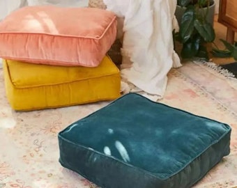 Velvet Floor Cushion Cover / poufs, Meditation Pillow Cover / Luxury Velvet Square Pouf home decor floor cushion  (Cover only) (Zip Closure)