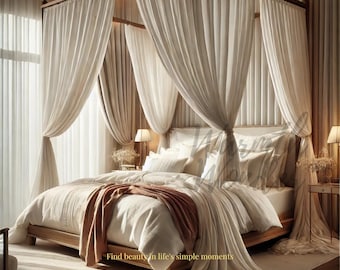 Boho Weißer Leinen Gaze Betthimmel Vorhang: Boho Schlafzimmer Drapieren