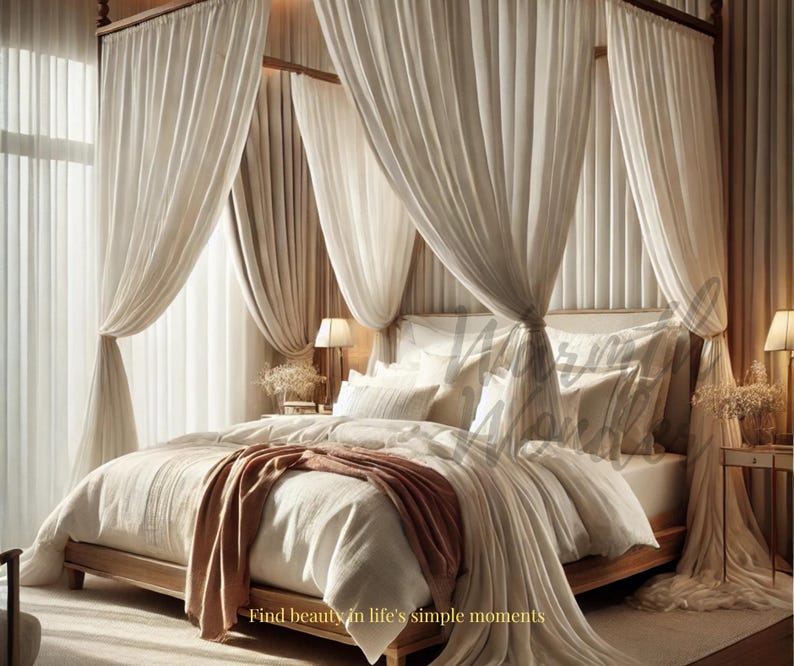 Boho white Bed Canopy Curtains, Curtain for Bedroom, Bohemian Gauze Linen Curtain Drape, Custom Curtain for Canopy, White Linen Gauze Canopy