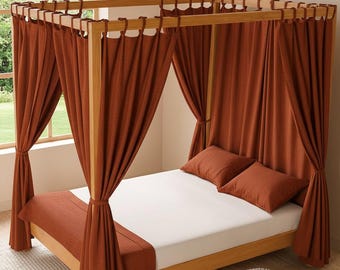 Boho White Linen Gauze Bed Canopy Curtain: Bohemian Bedroom Drape