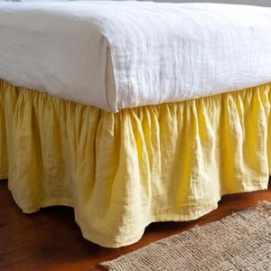 Linen Dust Ruffle Bed Skirt, Stone Washed Queen King Twin Full Double Natural Organic European Flax Bedskirt with extra large pocket