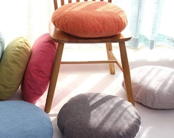 Organic Linen Round Floor Pillow Cover: Boho Sofa Ottoman Pouf
