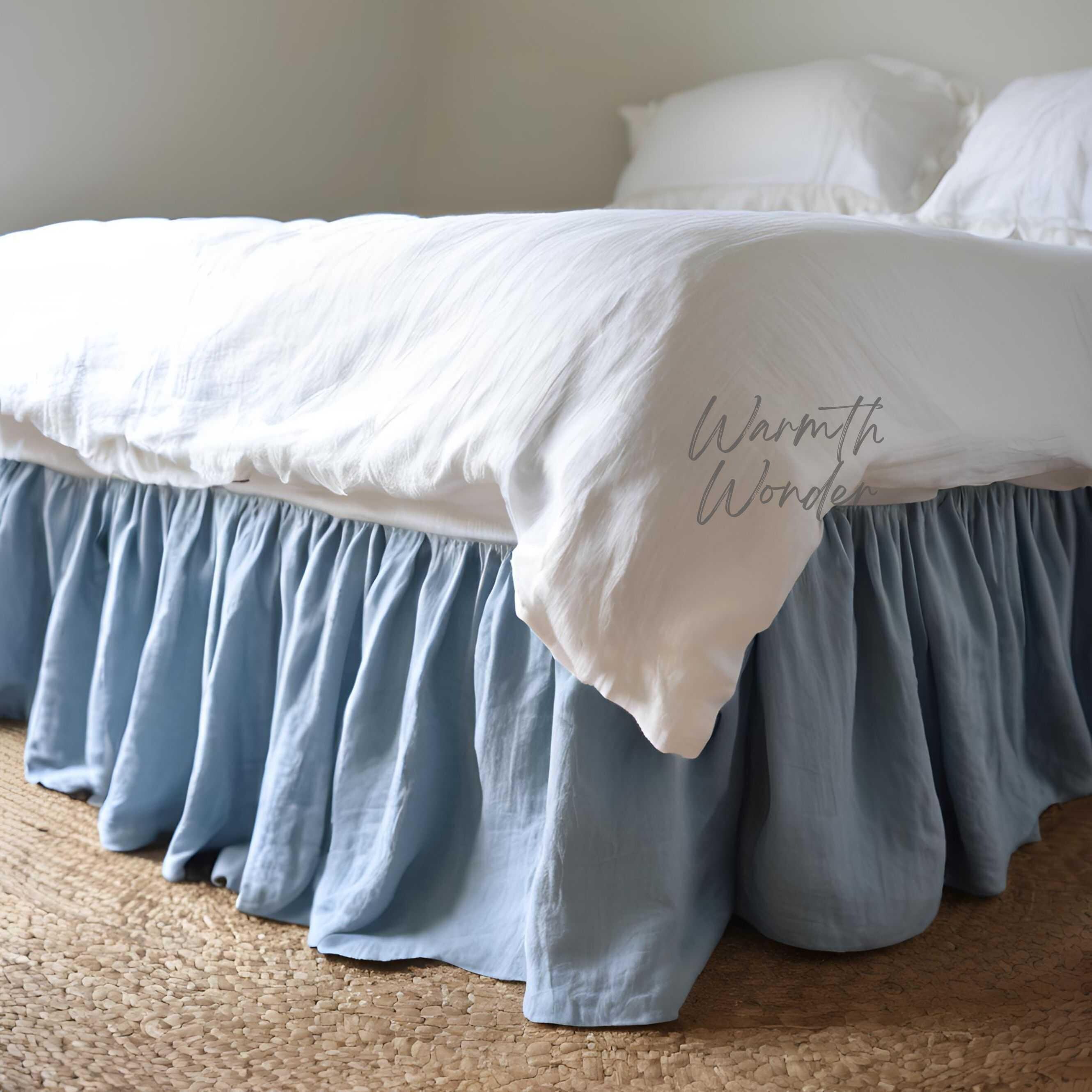 Powder Blue Ruffle Sheets Handmade Cotton Ruffle Bed Skirt: Powder Blue Farmhouse Bedding - Etsy