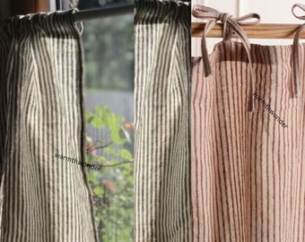 ONE PANEL Curtain Drapes, Boho Ticking Stripe Cafe Curtains, Custom Size Color Short Striped Gauze Curtains, Kitchen Bathroom Drapery Panels