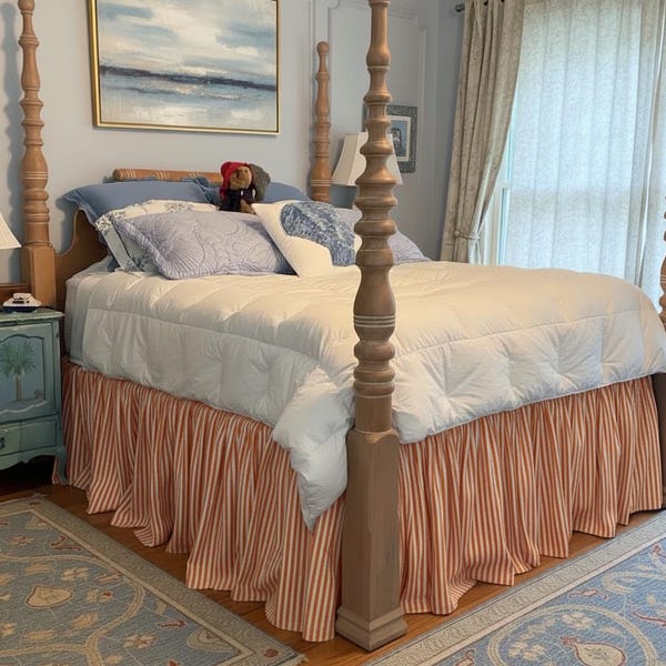 European Flax Linen Dust Ruffle Bed Skirt – Striped Linen Bedding, Ruffled Bed Skirt in Twin, Full, Queen, King Sizes