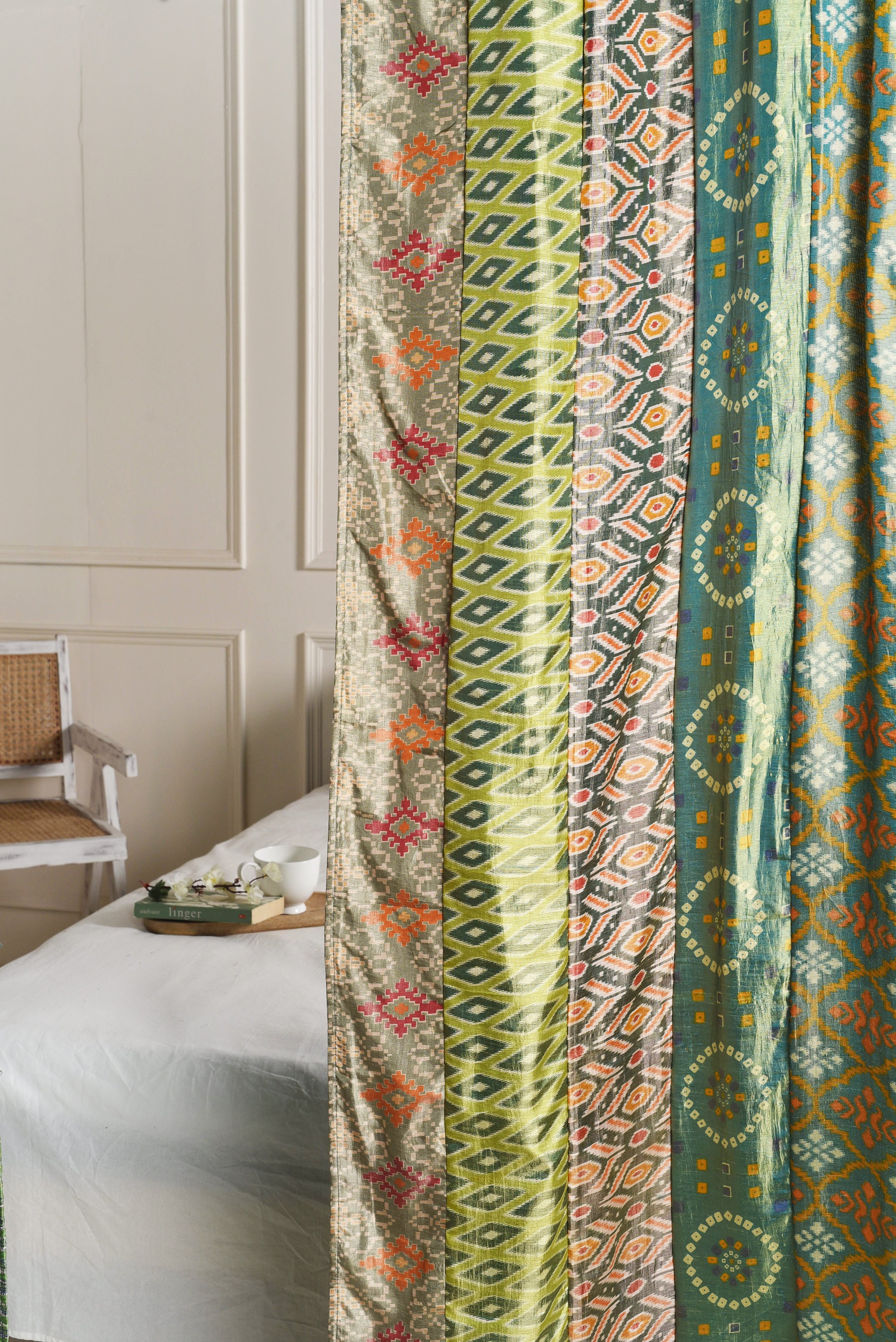 Vintage Silk Sari Patchwork Curtain: Bohemian Window Door Drapes