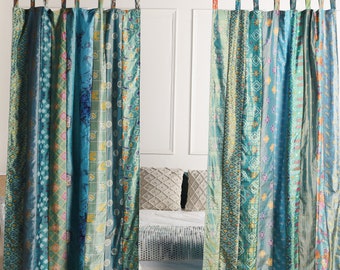 Rideau indien vintage en soie sari pour chambre, salon, salle à manger, décoration d'intérieur