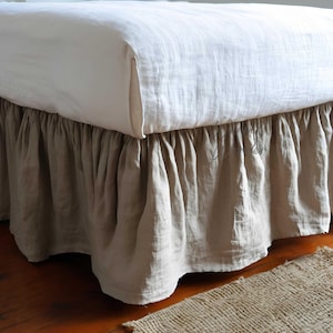 Linen Dust Ruffle Bed Skirt Stone Washed, Queen King Twin Full Double Natural Organic European Flax Bedskirt with extra large pocket