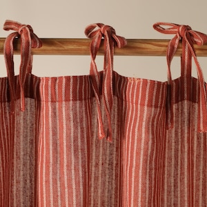 Gestreifte Gaze / Leinen Scheibenvorhänge im 2er Set