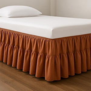 Handmade Rust Cotton Ruffle Bed Skirt: Farmhouse Boho Decor