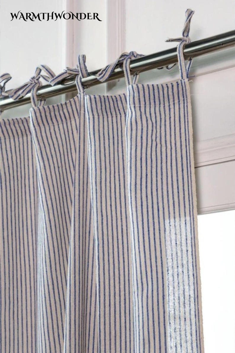 Boho Vertical Stripe Linen Drapes, Custom Size & Color Options Set of 2