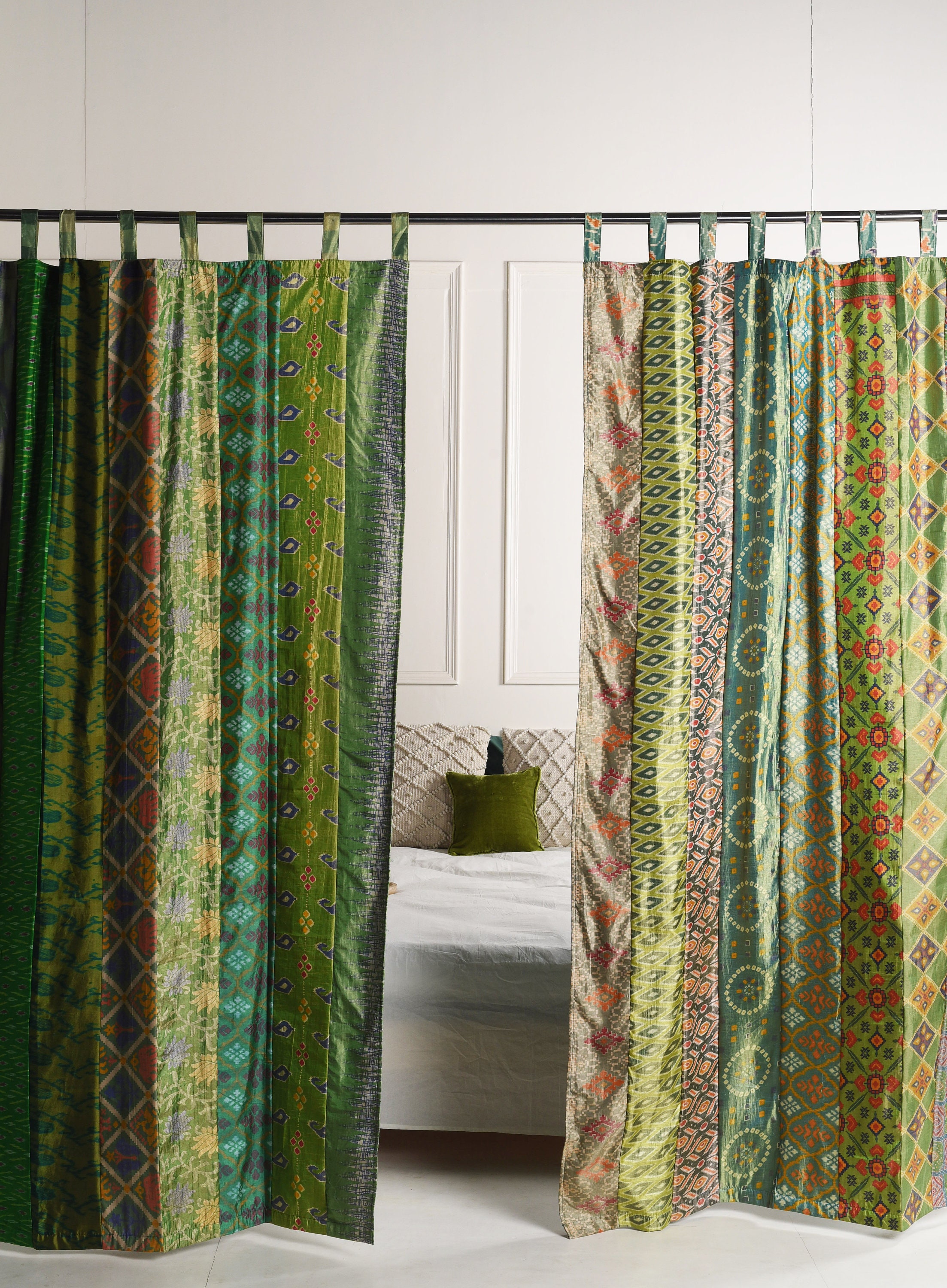 Silk Pachwork Curtain インドサリー #A22 シングル Silk Pachwork