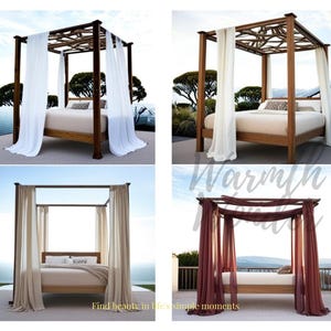 Boho white Bed Canopy Curtains, Curtain for Bedroom, Bohemian Gauze Linen Curtain Drape, Custom Curtain for Canopy, White Linen Gauze Canopy