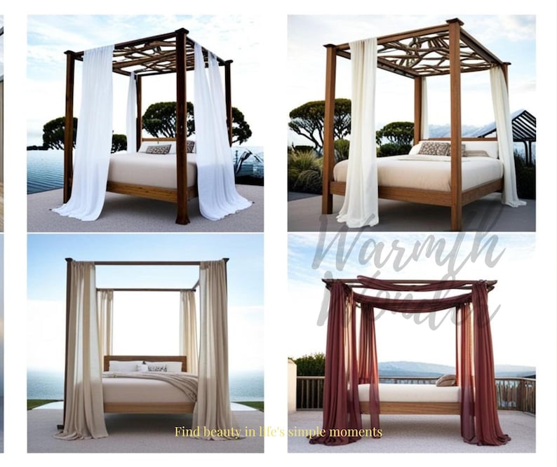 Boho white Bed Canopy Curtains, Curtain for Bedroom, Bohemian Gauze Linen Curtain Drape, Custom Curtain for Canopy, White Linen Gauze Canopy