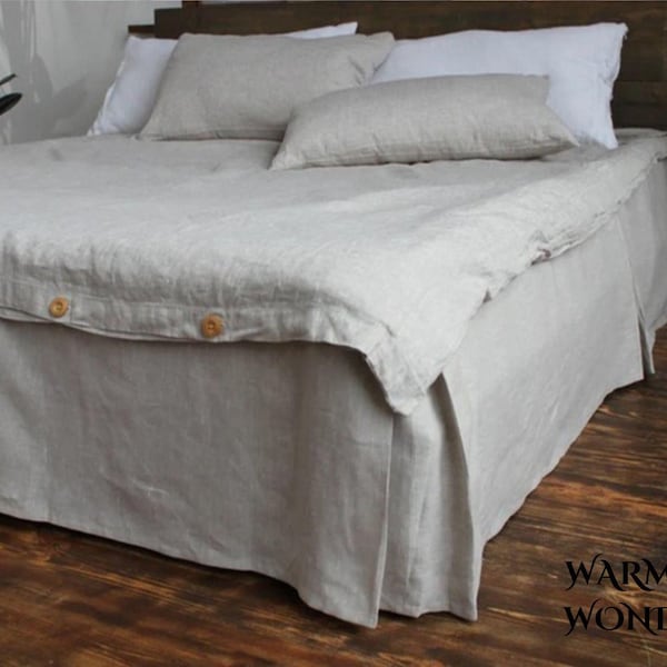 Falda de cama de lino bohemio: lino orgánico, ropa de cama personalizada