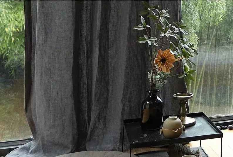 Natural terracotta Pure Cotton Panels Custom Window Treatment/ Boho Stonewashed 20 Colors/ Door drapery for Living Room Home Decor Dark Grey